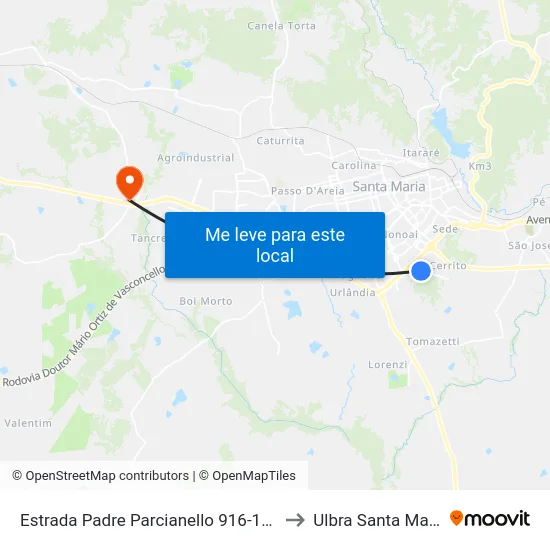 Estrada Padre Parcianello 916-1428 to Ulbra Santa Maria map
