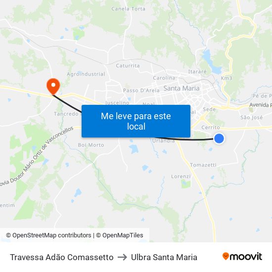 Travessa Adão Comassetto to Ulbra Santa Maria map