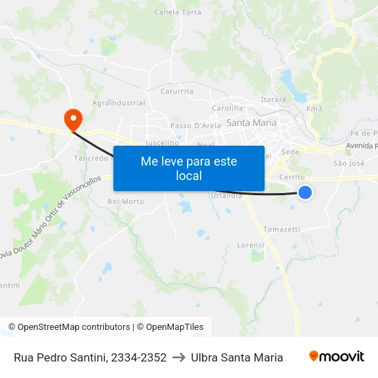 Rua Pedro Santini, 2334-2352 to Ulbra Santa Maria map