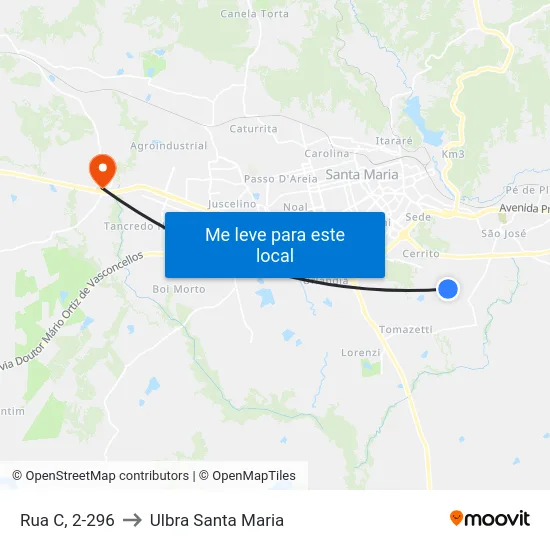 Rua C, 2-296 to Ulbra Santa Maria map