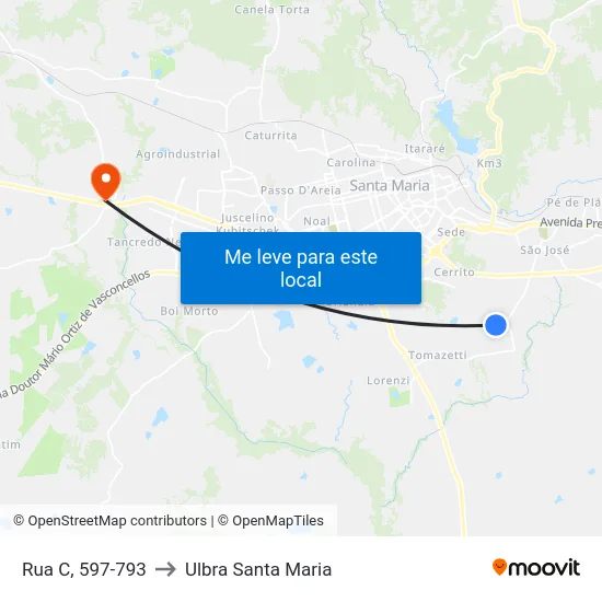 Rua C, 597-793 to Ulbra Santa Maria map