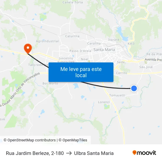 Rua Jardim Berleze, 2-180 to Ulbra Santa Maria map