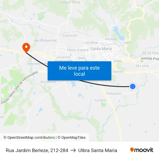 Rua Jardim Berleze, 212-284 to Ulbra Santa Maria map
