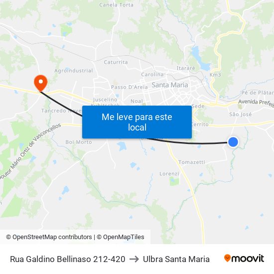 Rua Galdino Bellinaso 212-420 to Ulbra Santa Maria map