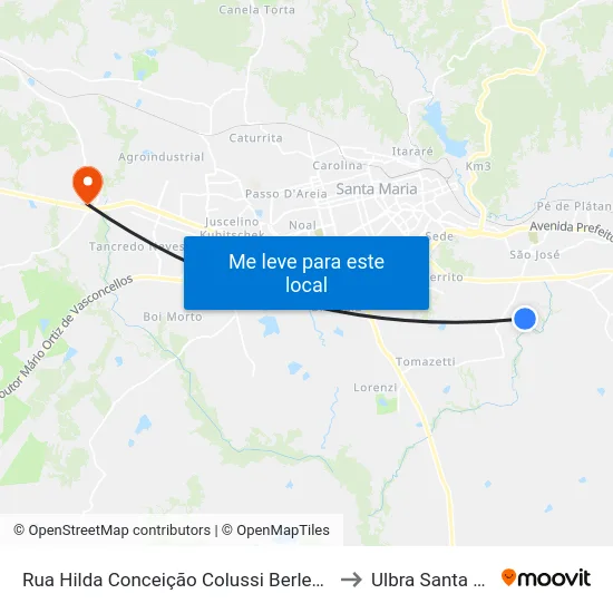 Rua Hilda Conceição Colussi Berleze 423-637 to Ulbra Santa Maria map