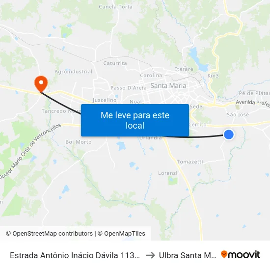 Estrada Antônio Inácio Dávila 1134-1174 to Ulbra Santa Maria map