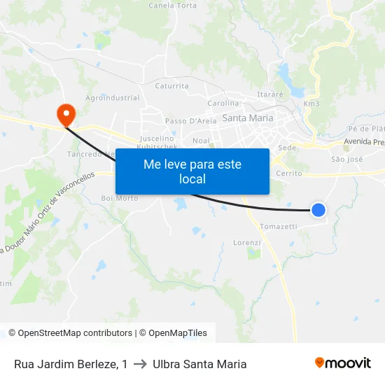 Rua Jardim Berleze, 1 to Ulbra Santa Maria map