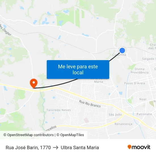 Rua José Barin, 1770 to Ulbra Santa Maria map