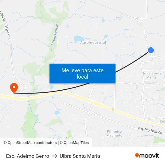 Esc. Adelmo Genro to Ulbra Santa Maria map
