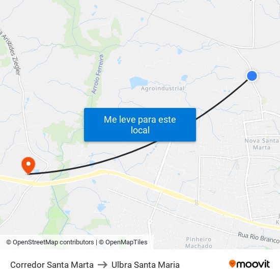 Corredor Santa Marta to Ulbra Santa Maria map