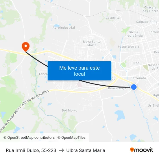 Rua Irmã Dulce, 55-223 to Ulbra Santa Maria map