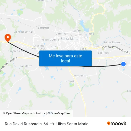 Rua David Rusbstain, 66 to Ulbra Santa Maria map