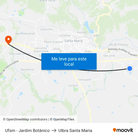 Ufsm - Jardim Botânico to Ulbra Santa Maria map