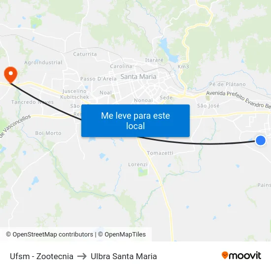 Ufsm - Zootecnia to Ulbra Santa Maria map