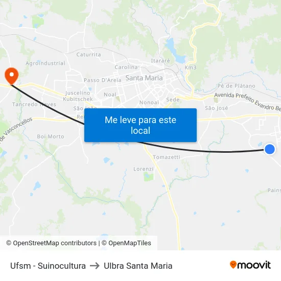 Ufsm - Suinocultura to Ulbra Santa Maria map