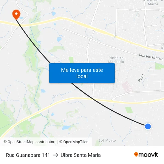 Rua Guanabara 141 to Ulbra Santa Maria map