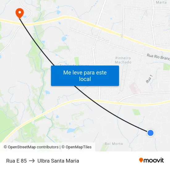 Rua E 85 to Ulbra Santa Maria map