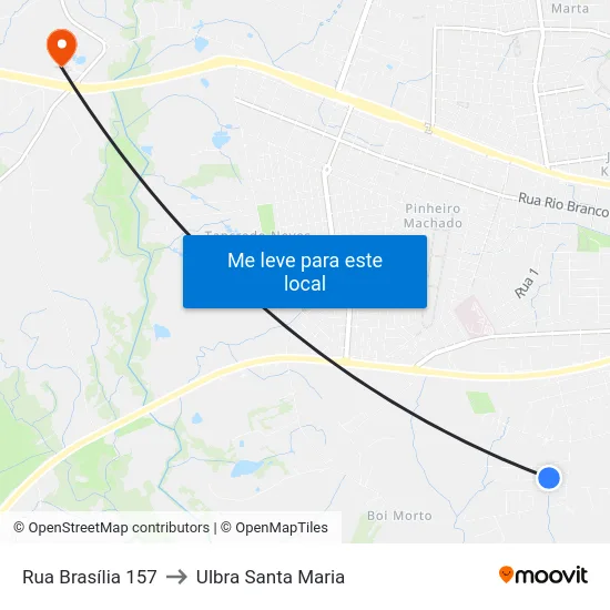 Rua Brasília 157 to Ulbra Santa Maria map