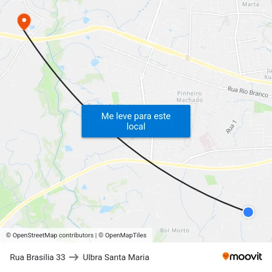 Rua Brasília 33 to Ulbra Santa Maria map