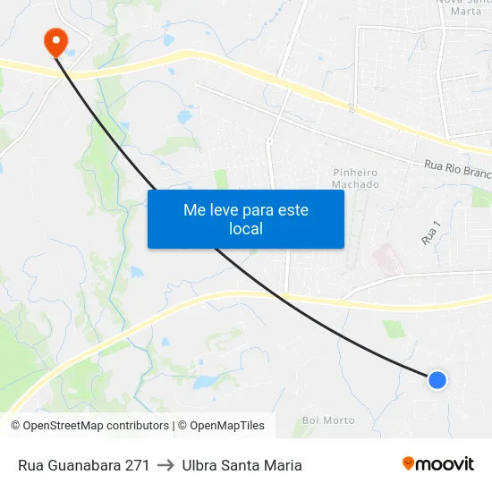 Rua Guanabara 271 to Ulbra Santa Maria map