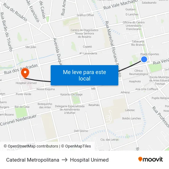 Catedral Metropolitana to Hospital Unimed map