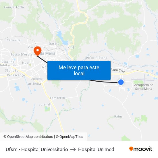 Ufsm - Hospital Universitário to Hospital Unimed map