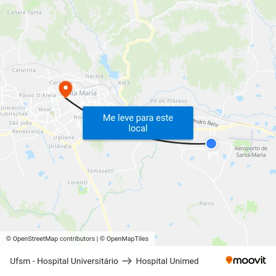 Ufsm - Hospital Universitário to Hospital Unimed map
