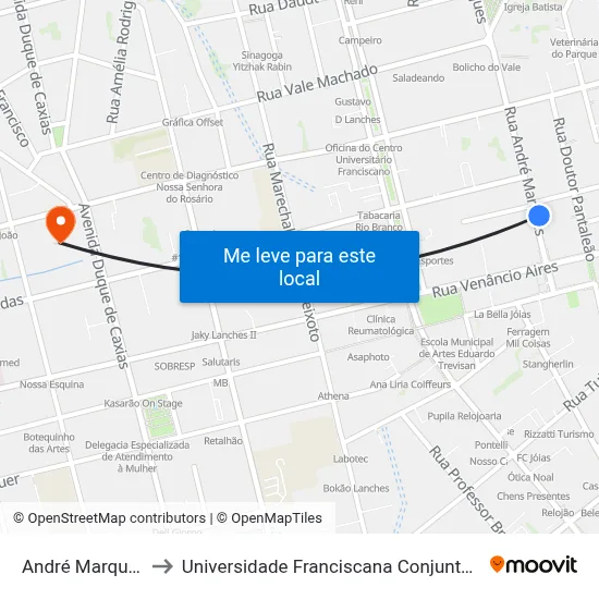 André Marques to Universidade Franciscana Conjunto III map