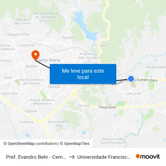 Pref. Evandro Behr - Cemitério Santa Rita to Universidade Franciscana Conjunto III map