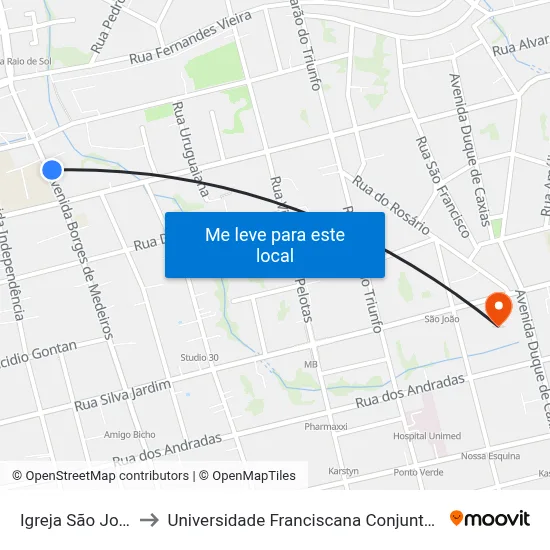 Igreja São José to Universidade Franciscana Conjunto III map