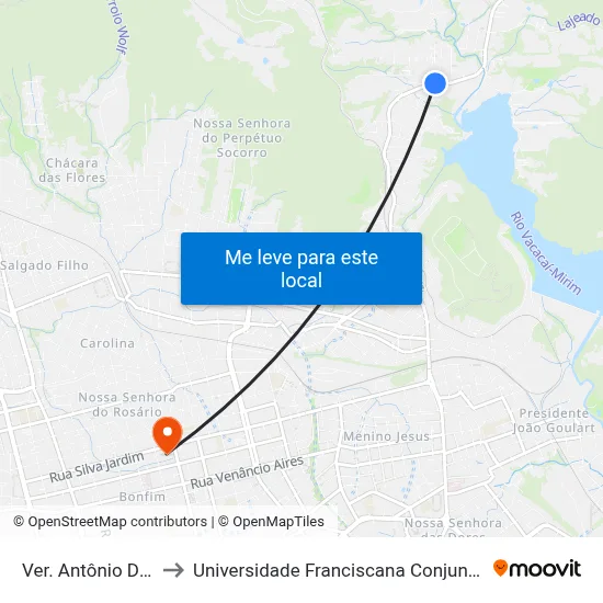 Ver. Antônio Dias to Universidade Franciscana Conjunto III map