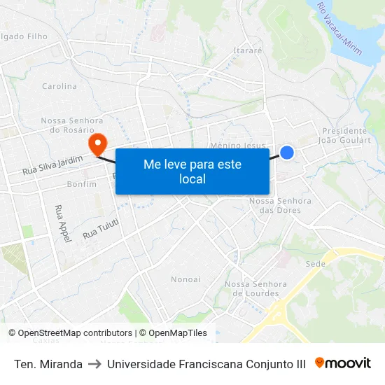 Ten. Miranda to Universidade Franciscana Conjunto III map