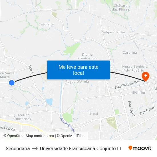 Secundária to Universidade Franciscana Conjunto III map