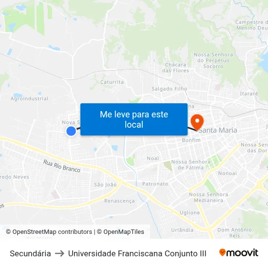 Secundária to Universidade Franciscana Conjunto III map