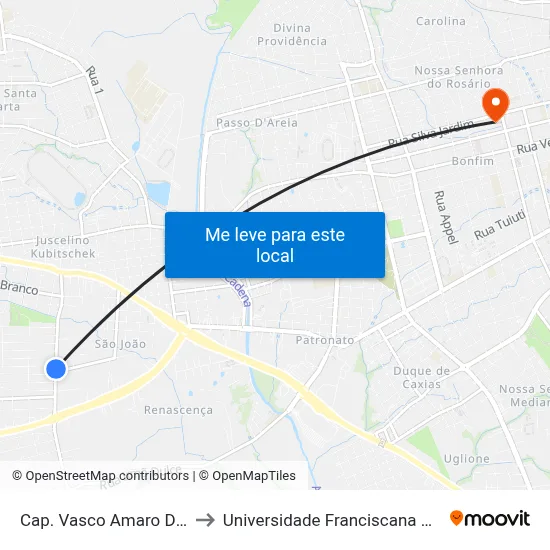 Cap. Vasco Amaro Da Cunha to Universidade Franciscana Conjunto III map