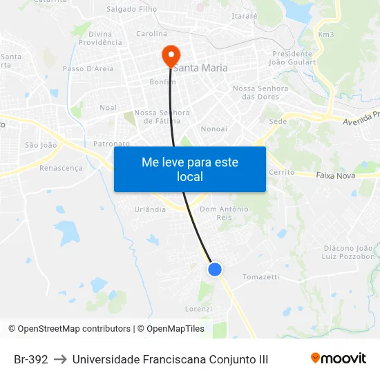 Br-392 to Universidade Franciscana Conjunto III map