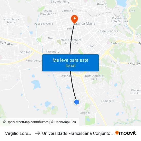 Virgílio Lorensi to Universidade Franciscana Conjunto III map
