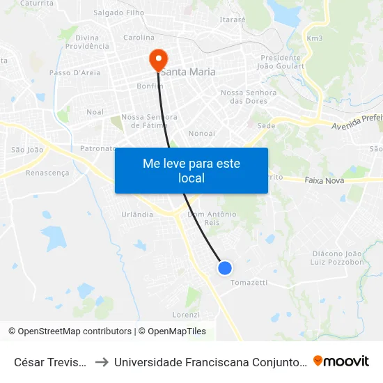 César Trevisan to Universidade Franciscana Conjunto III map