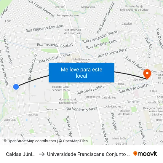 Caldas Júnior to Universidade Franciscana Conjunto III map