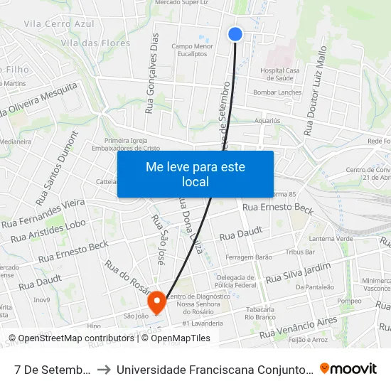 7 De Setembro to Universidade Franciscana Conjunto III map