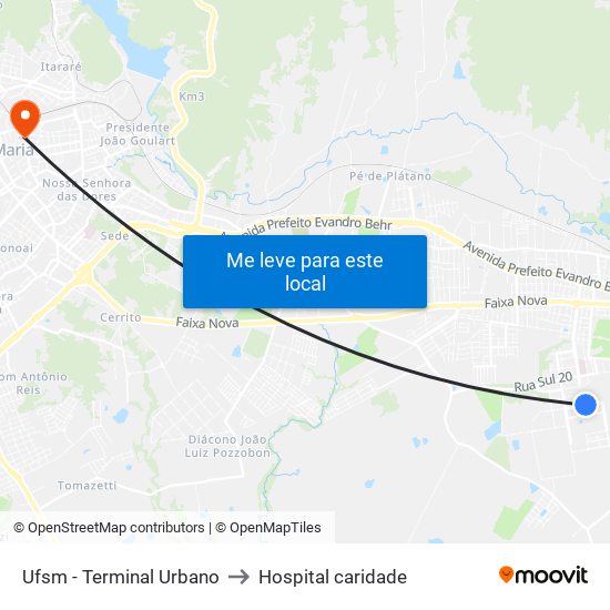 Ufsm - Terminal Urbano to Hospital caridade map