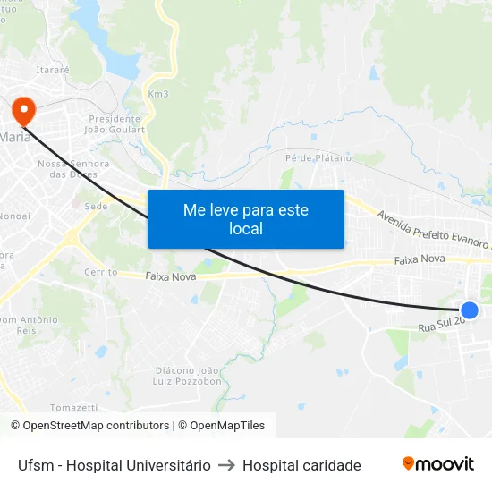Ufsm - Hospital Universitário to Hospital caridade map