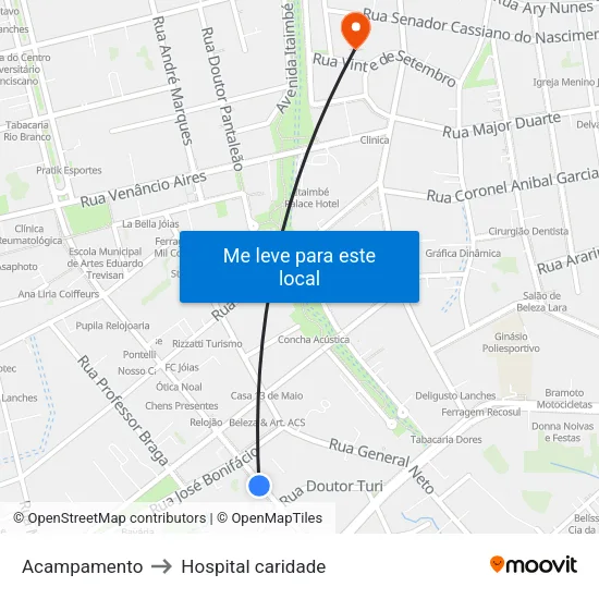 Acampamento to Hospital caridade map