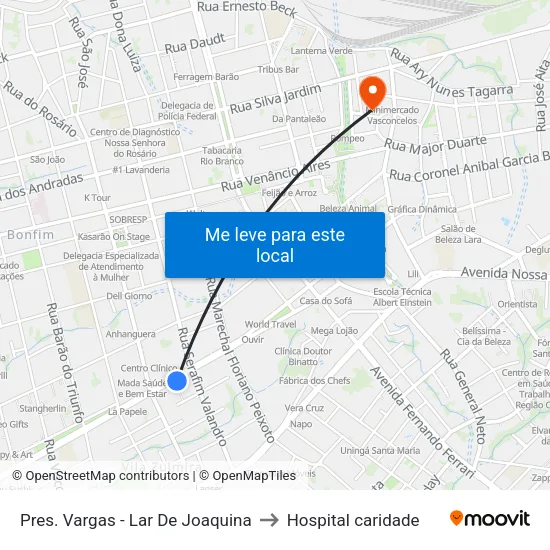 Pres. Vargas - Lar De Joaquina to Hospital caridade map