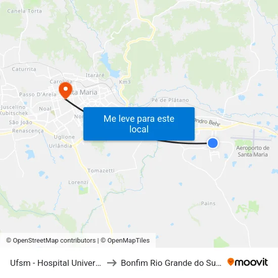 Ufsm - Hospital Universitário to Bonfim Rio Grande do Sul Brazil map