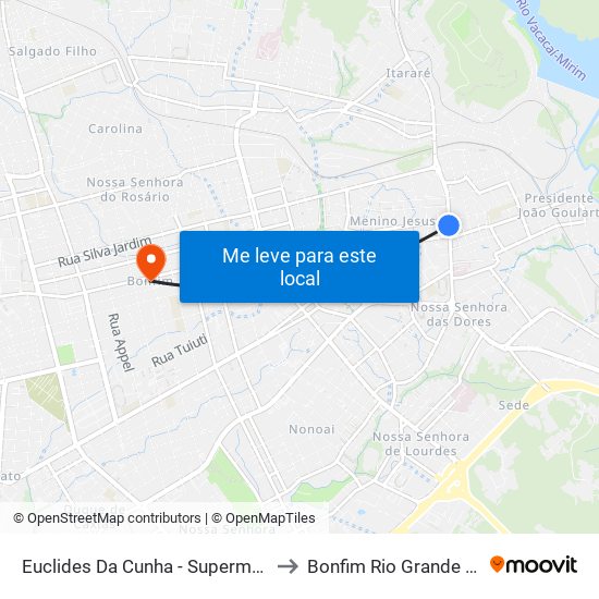 Euclides Da Cunha - Supermercado Beltrame to Bonfim Rio Grande do Sul Brazil map