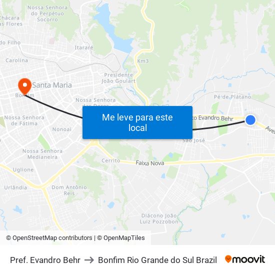 Pref. Evandro Behr to Bonfim Rio Grande do Sul Brazil map