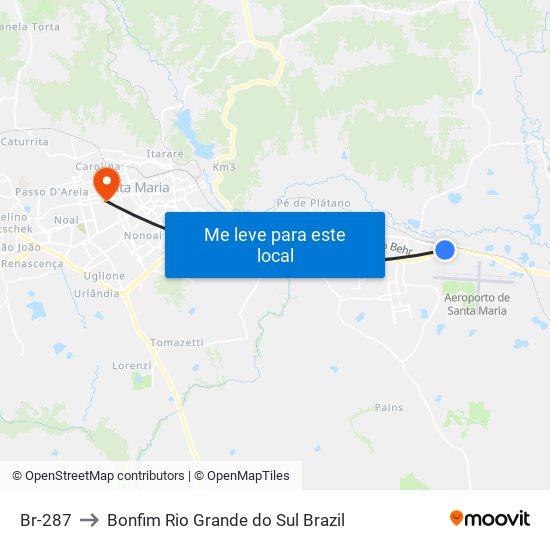 Br-287 to Bonfim Rio Grande do Sul Brazil map