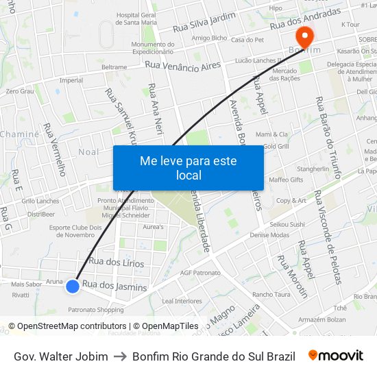 Gov. Walter Jobim to Bonfim Rio Grande do Sul Brazil map