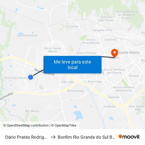 Dário Pratés Rodrigues to Bonfim Rio Grande do Sul Brazil map